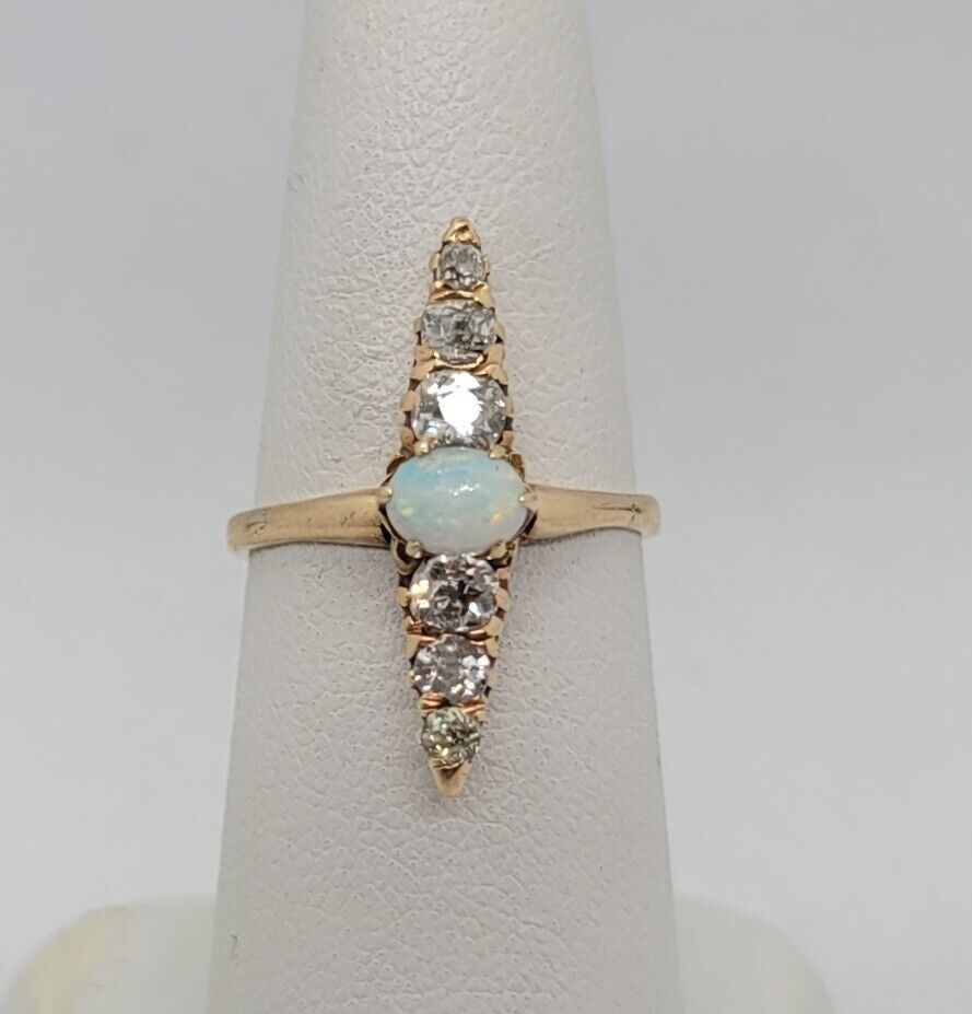 Very Rare 1700's to 1800's old Mine Cut  Rose Gold Opal & Diamond Ring