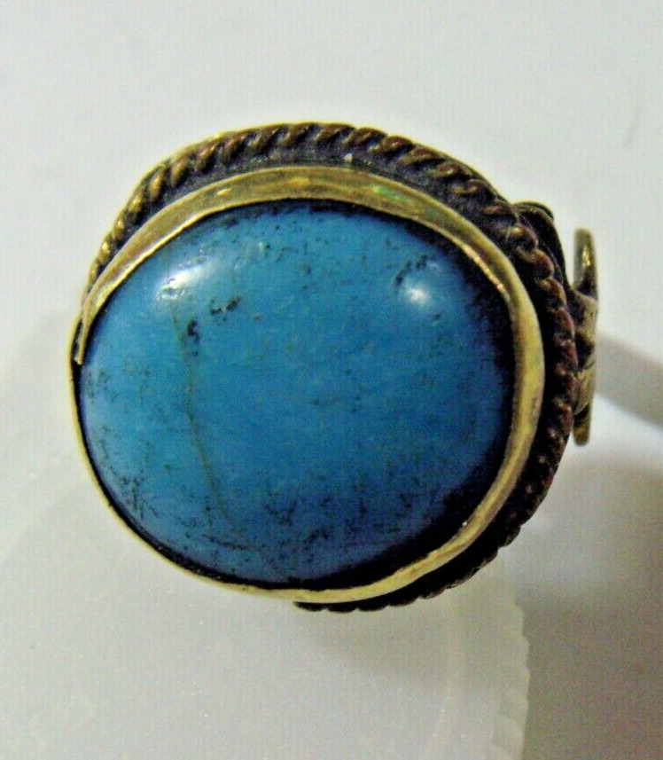 1700s antique turquoise tribal wedding ring sz 9.5 central Asia artifact 51013