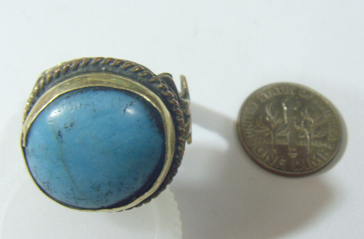 1700s antique turquoise tribal wedding ring sz 9.5 central Asia artifact 51013