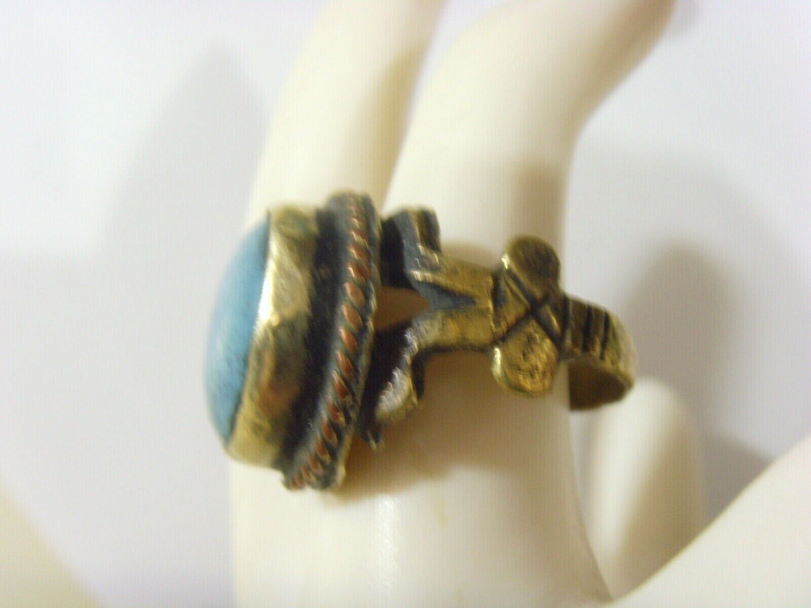 1700s antique turquoise tribal wedding ring sz 9.5 central Asia artifact 51013