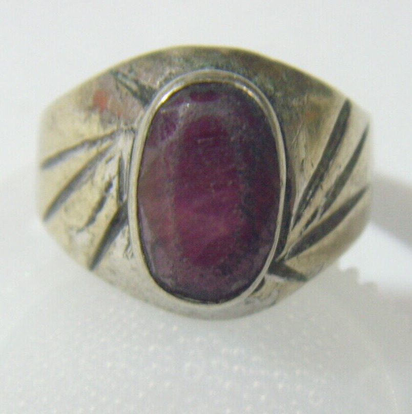 1700s antique tribal wedding ring sz 8.5 faux ruby gem stone Dagestan fv1721