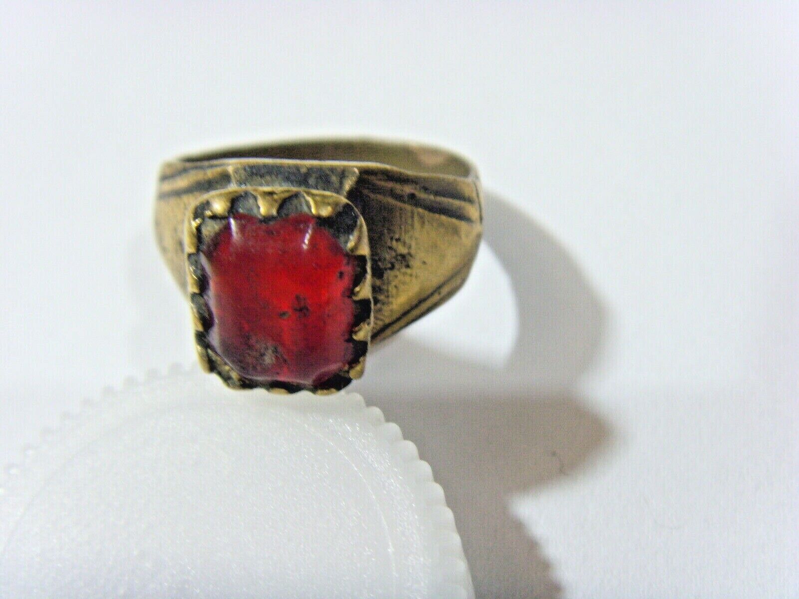 1700s antique faux ruby tribal wedding ring sz 8.5 central Asia hf1711