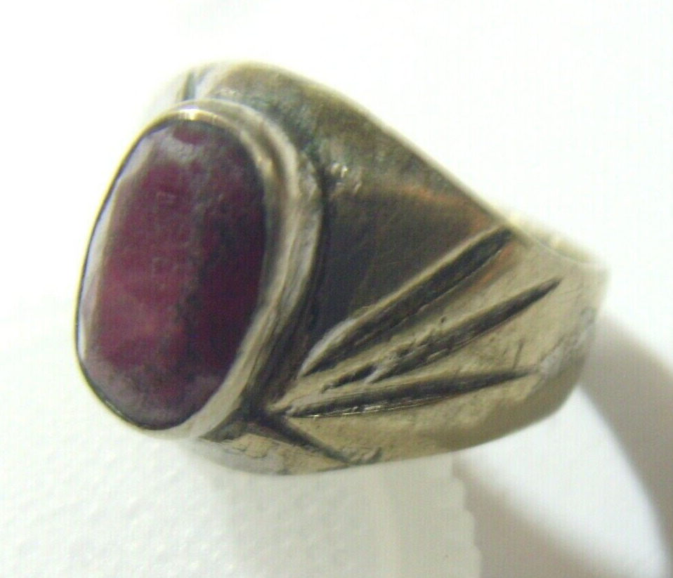 1700s antique tribal wedding ring sz 8.5 faux ruby gem stone Dagestan fv1721