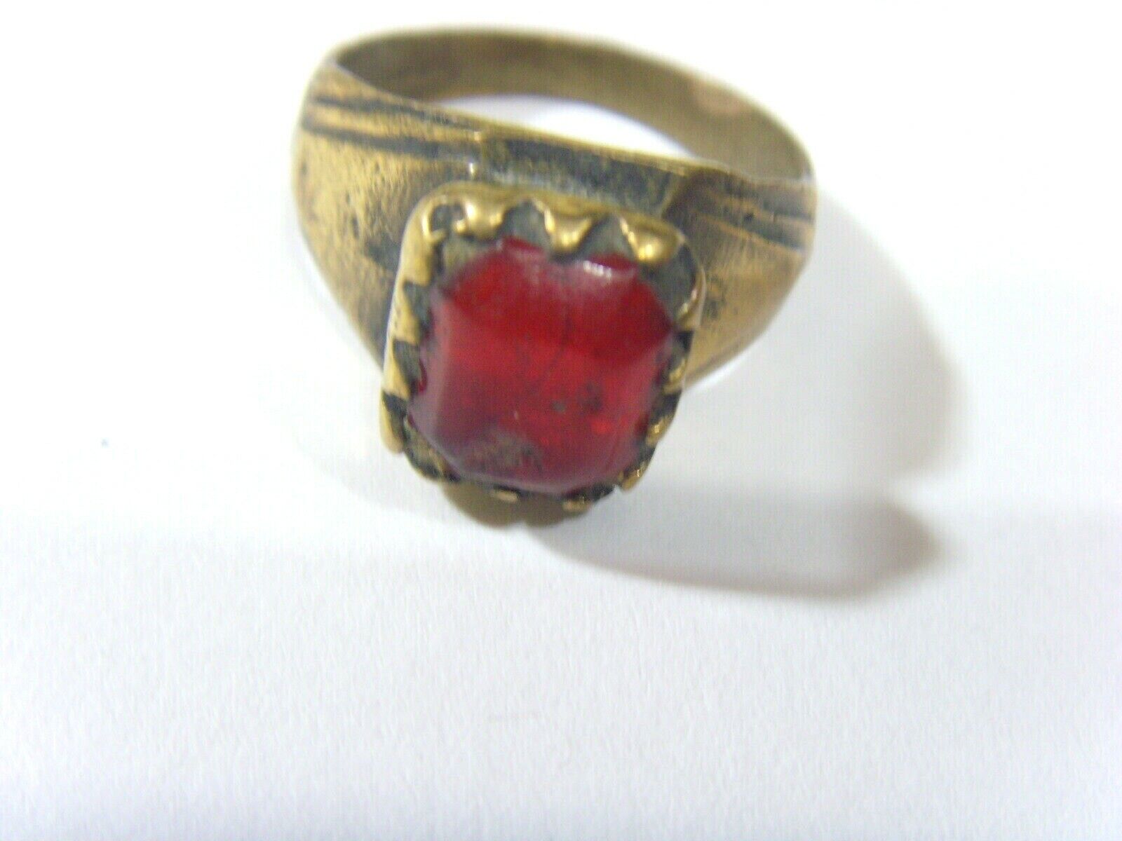 1700s antique faux ruby tribal wedding ring sz 8.5 central Asia hf1711