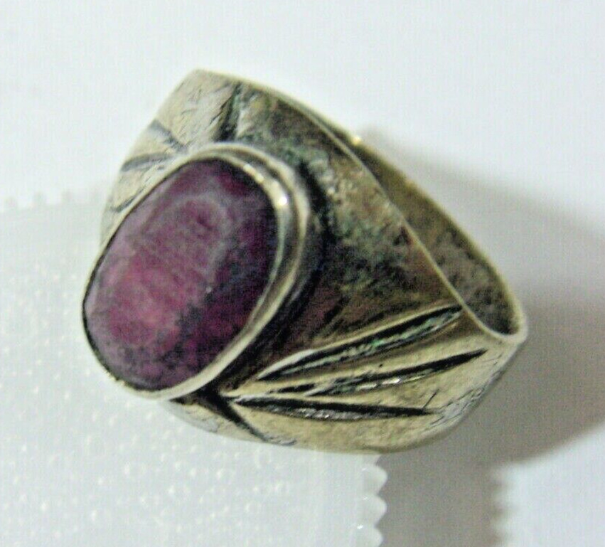 1700s antique tribal wedding ring sz 8.5 faux ruby gem stone Dagestan fv1721