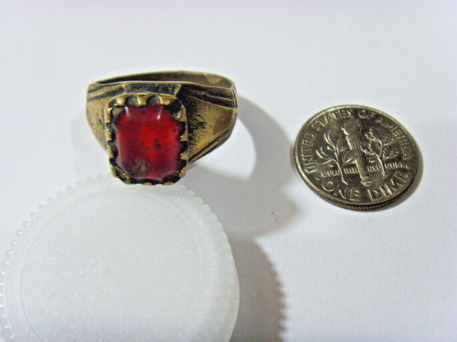 1700s antique faux ruby tribal wedding ring sz 8.5 central Asia hf1711