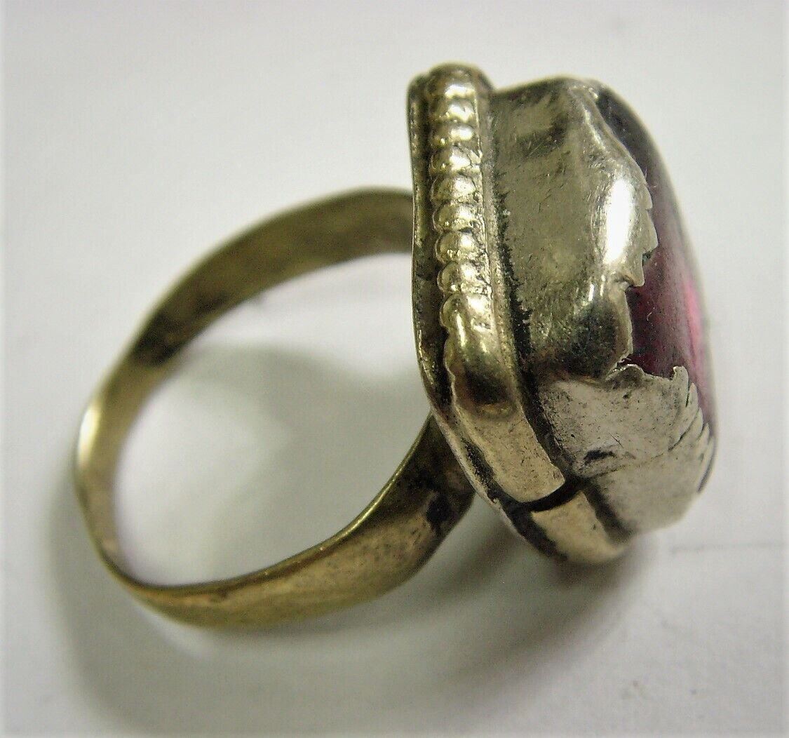 1700s scarce antique Nomads tribal red stone ring 9 sz ethnic dagestan 50675