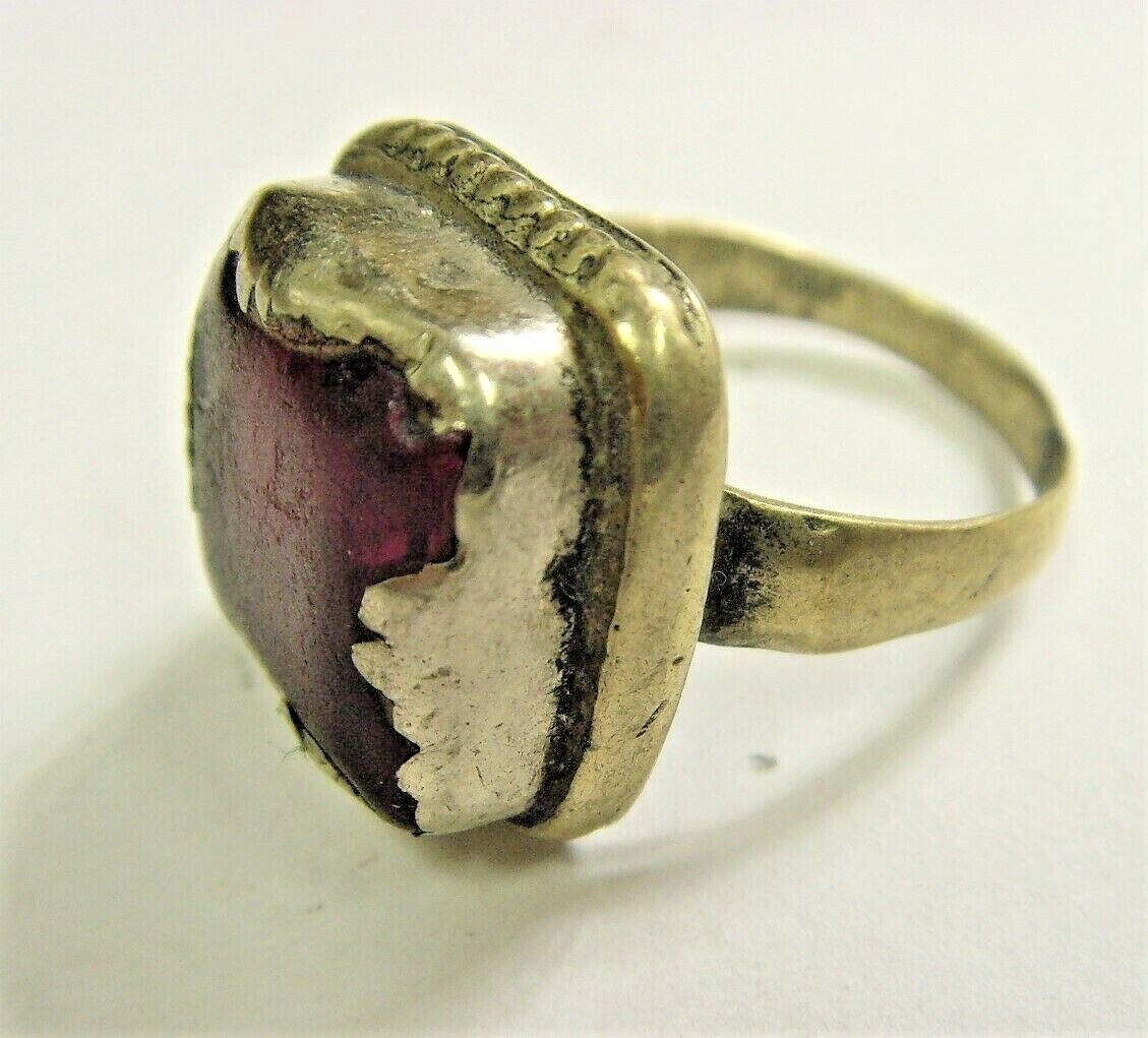 1700s scarce antique Nomads tribal red stone ring 9 sz ethnic dagestan 50675