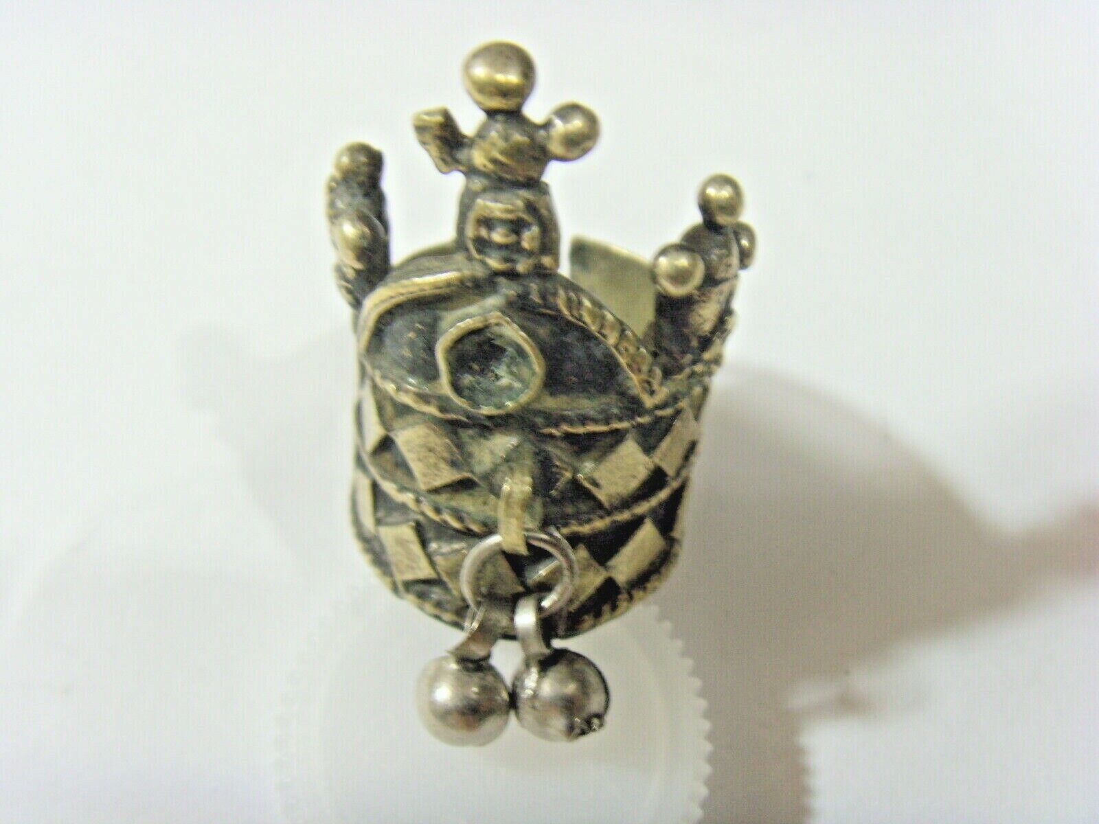 1700s antique Jewish tribal crown wedding ring sz 11 Judaica Central Asia 51019