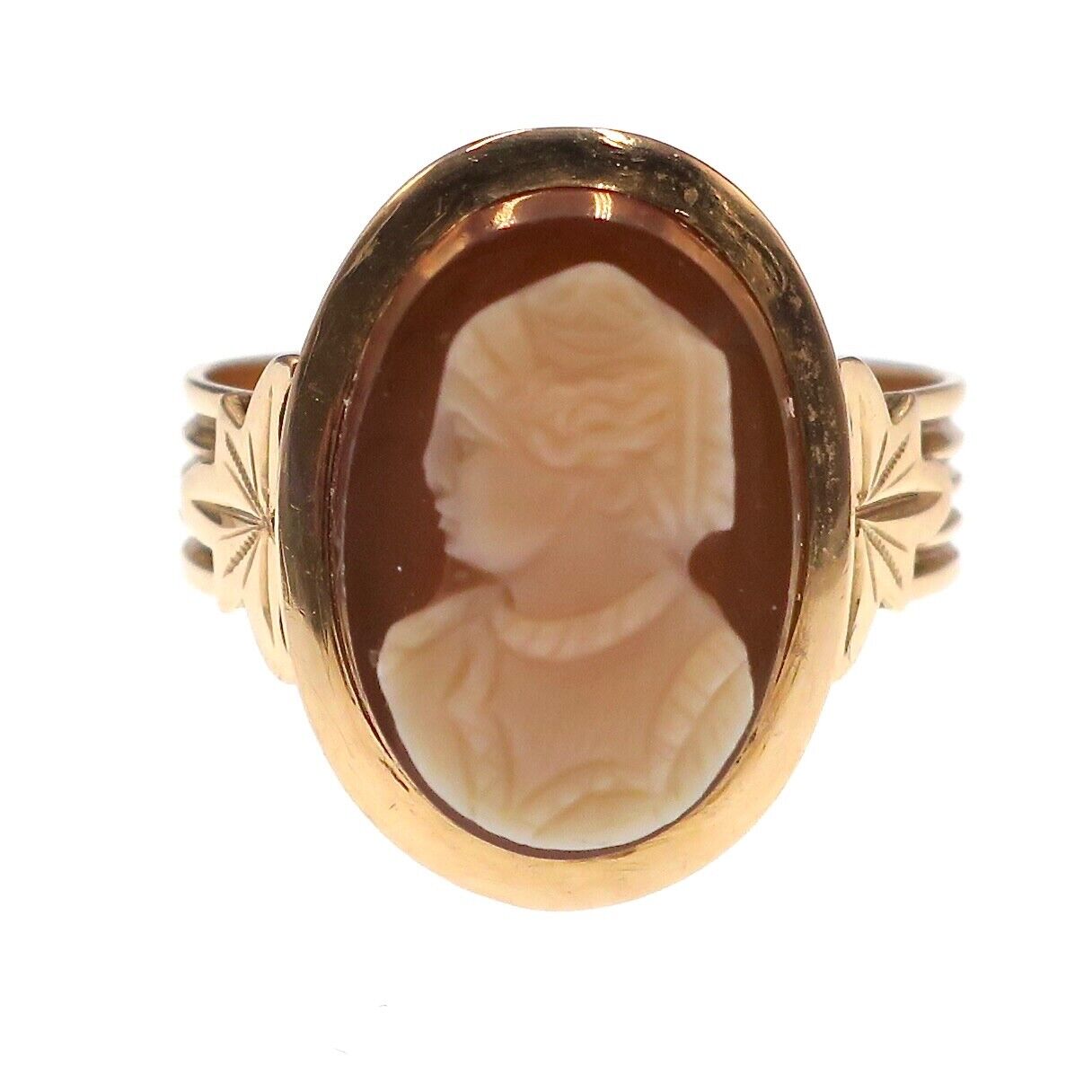 1700's Martha Washington 14k Yellow Gold Hard Stone Cameo Ring Size 9