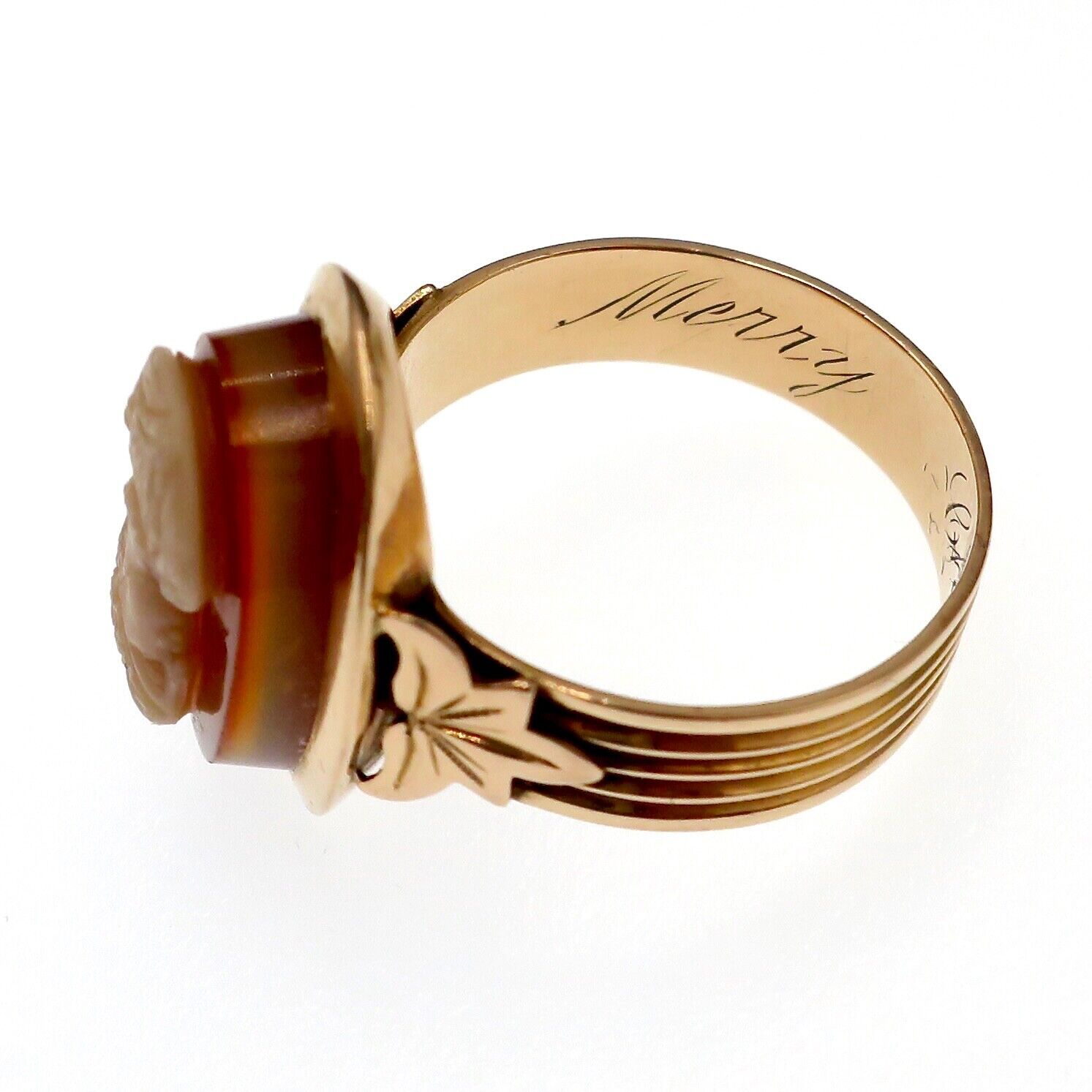 1700's Martha Washington 14k Yellow Gold Hard Stone Cameo Ring Size 9