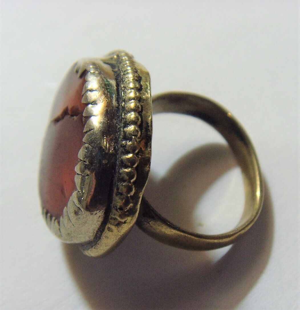 1700s antique nomadic tribal carnelian ring size 7.5 as is Central Asia 52270