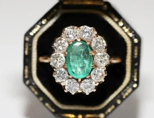 Antique Victorian 1900S 14K Yellow Gold Plated Simulated Green Emerald Halo Ring