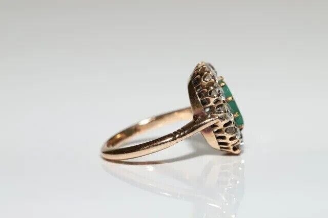 Antique Victorian 1900S 14K Yellow Gold Plated Simulated Green Emerald Halo Ring