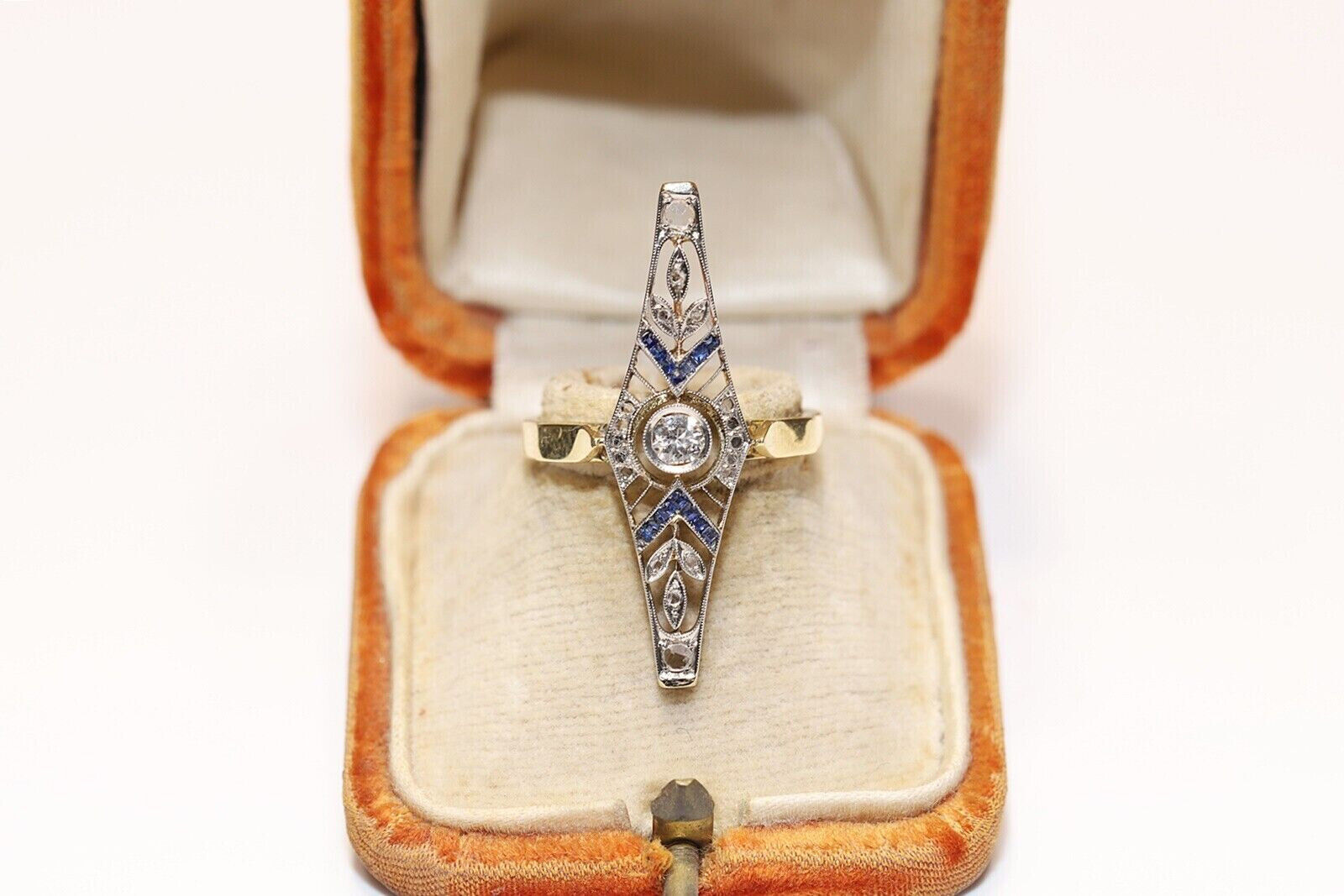 1900's Circa Art Deco Navette Ring 2 Ct Lab Created Diamond 14K Yellow Gold Over