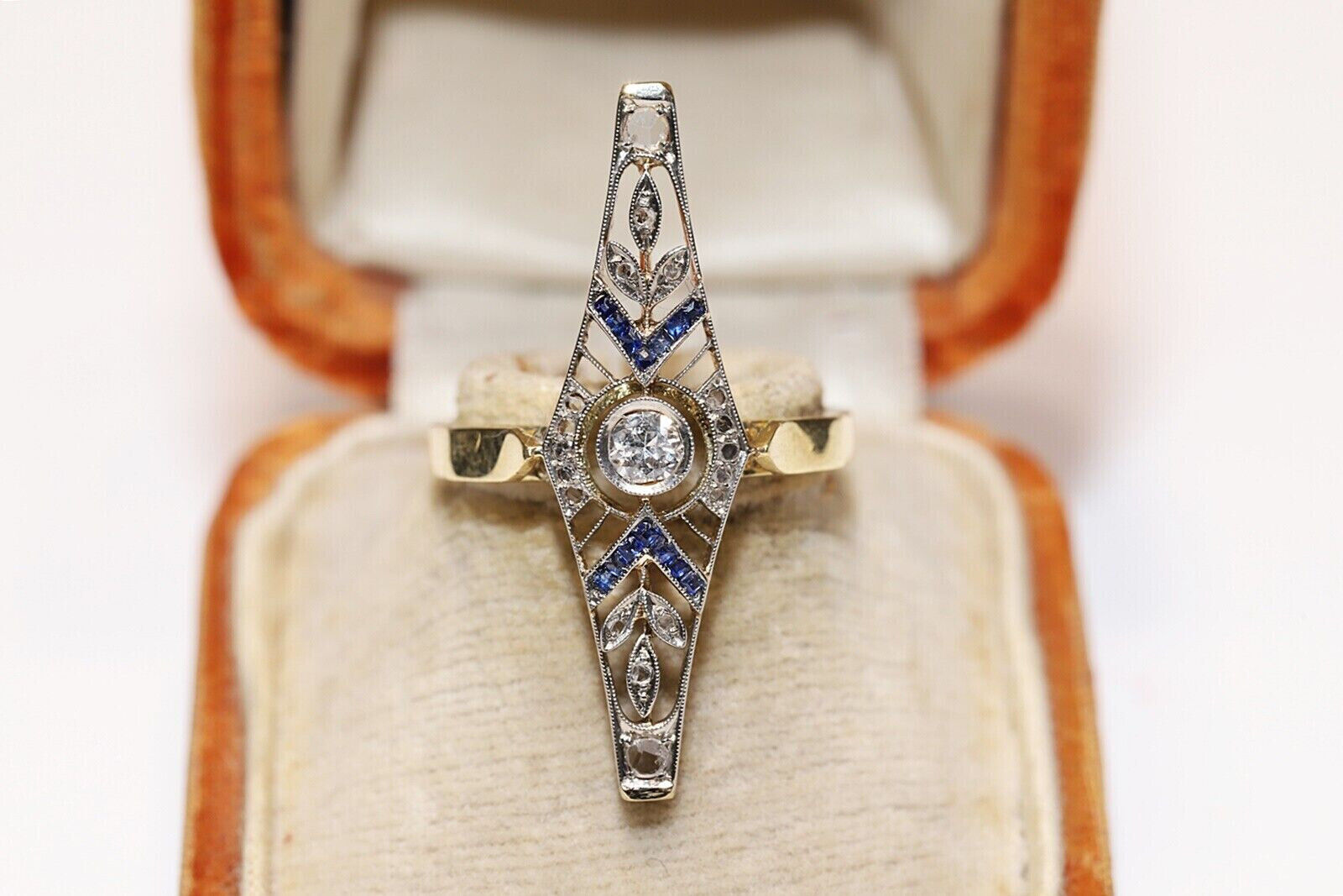 1900's Circa Art Deco Navette Ring 2 Ct Lab Created Diamond 14K Yellow Gold Over