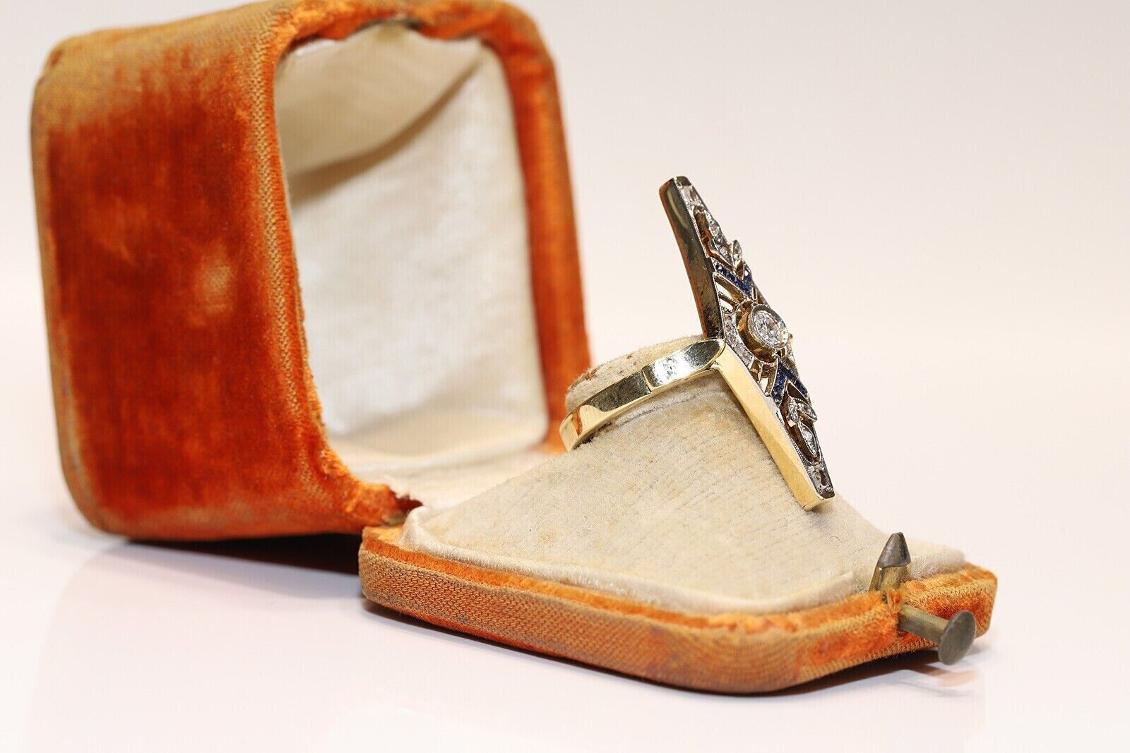 1900's Circa Art Deco Navette Ring 2 Ct Lab Created Diamond 14K Yellow Gold Over