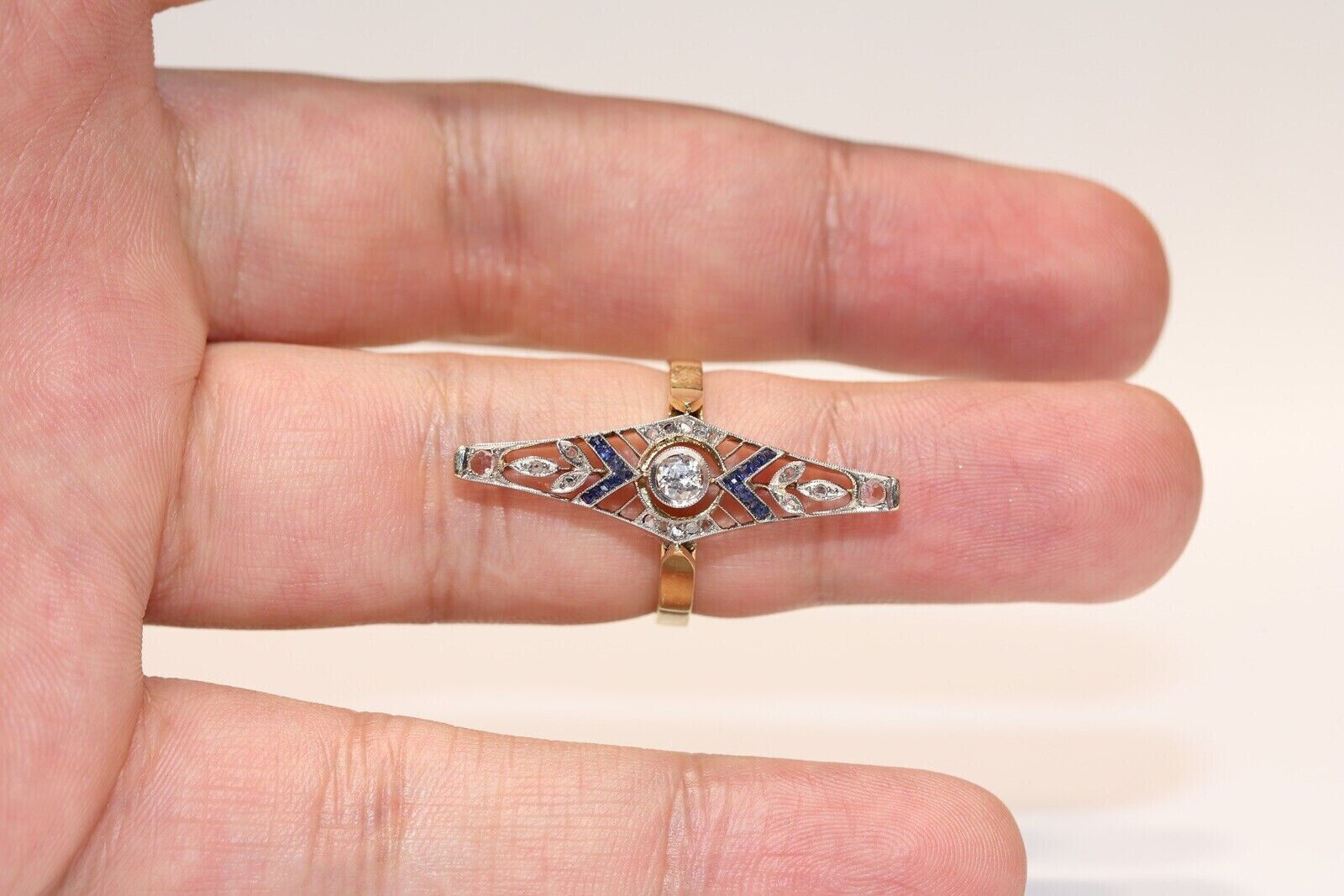 1900's Circa Art Deco Navette Ring 2 Ct Lab Created Diamond 14K Yellow Gold Over