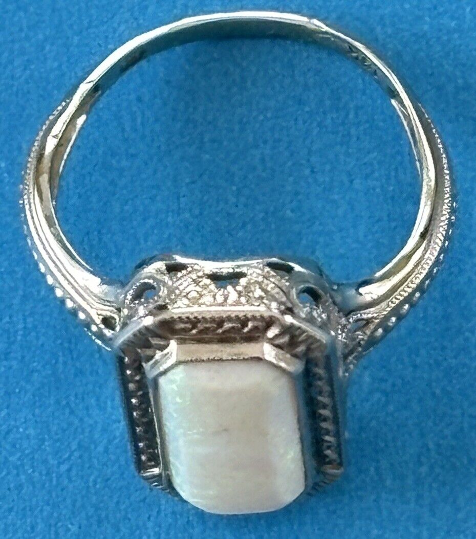 18 KT White Gold Filigree With Opal Early 1900’s With Original Box .