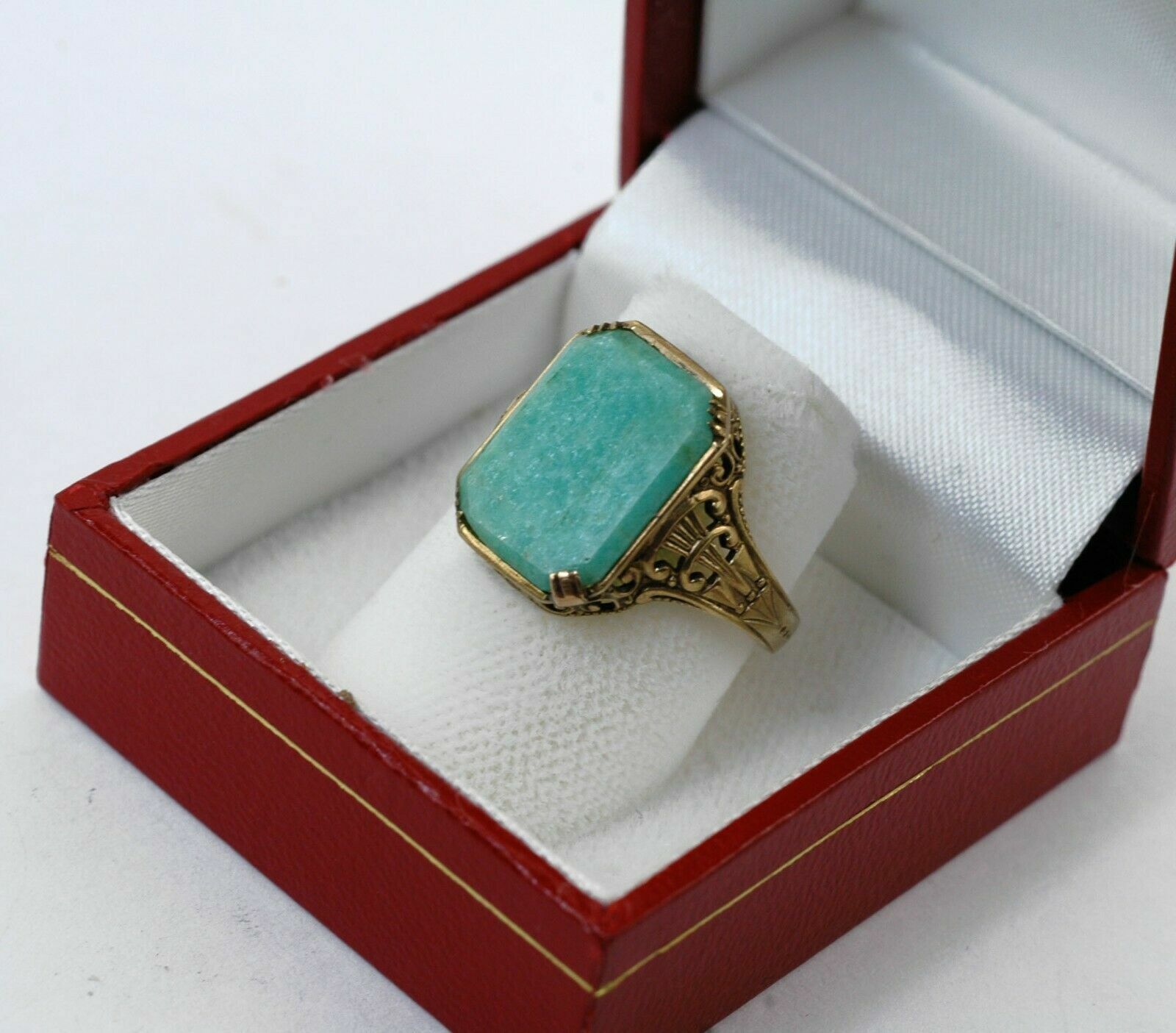 Antique 1900's AMAZONITE Yellow Gold Open Work/ Filigree Ladies Ring