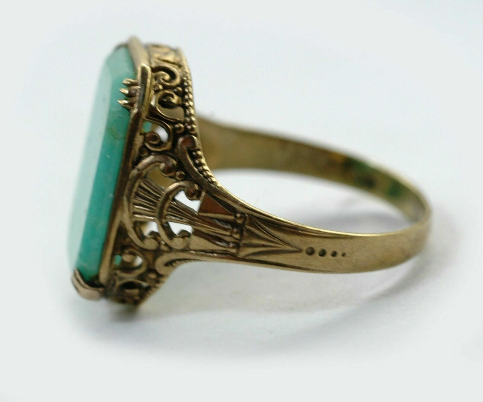 Antique 1900's AMAZONITE Yellow Gold Open Work/ Filigree Ladies Ring