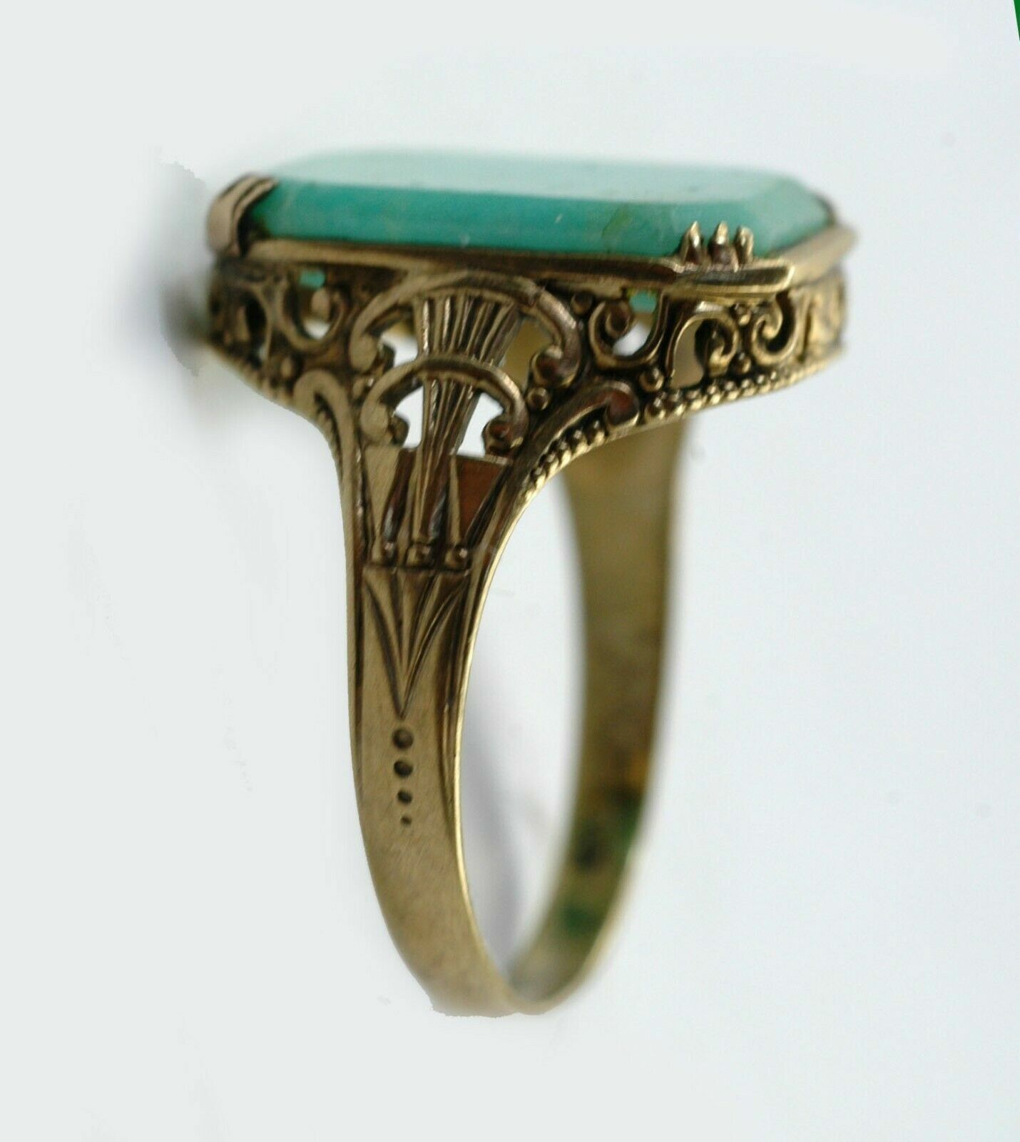 Antique 1900's AMAZONITE Yellow Gold Open Work/ Filigree Ladies Ring