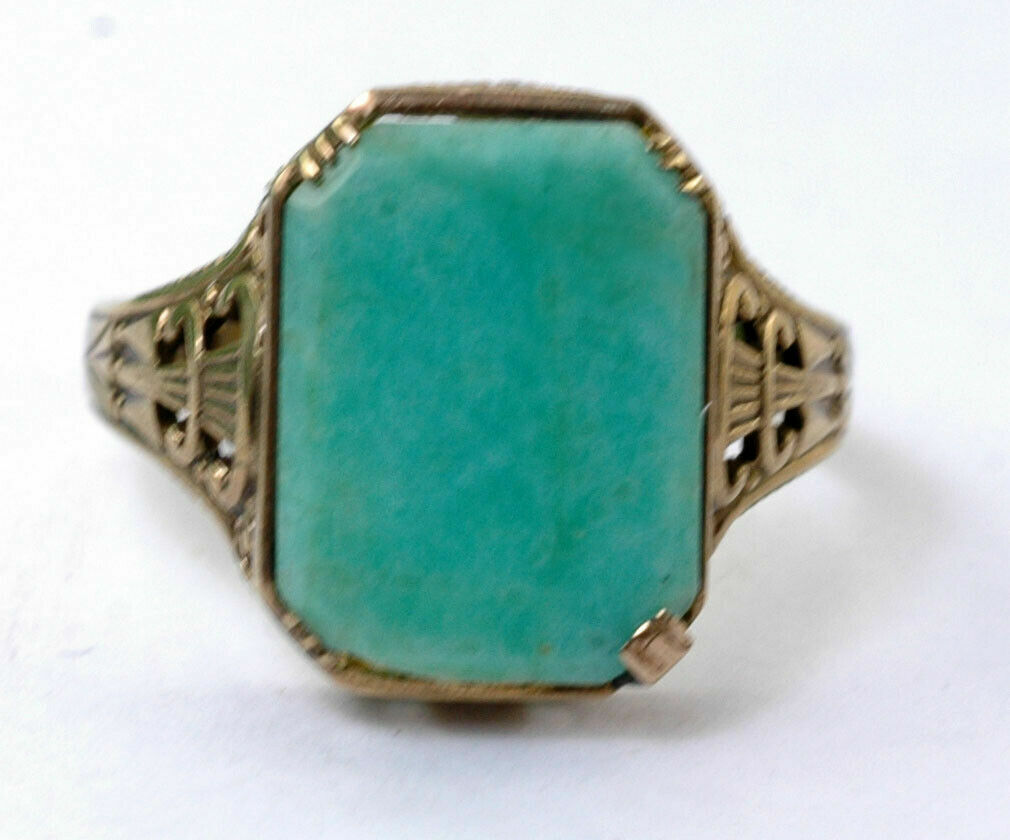 Antique 1900's AMAZONITE Yellow Gold Open Work/ Filigree Ladies Ring