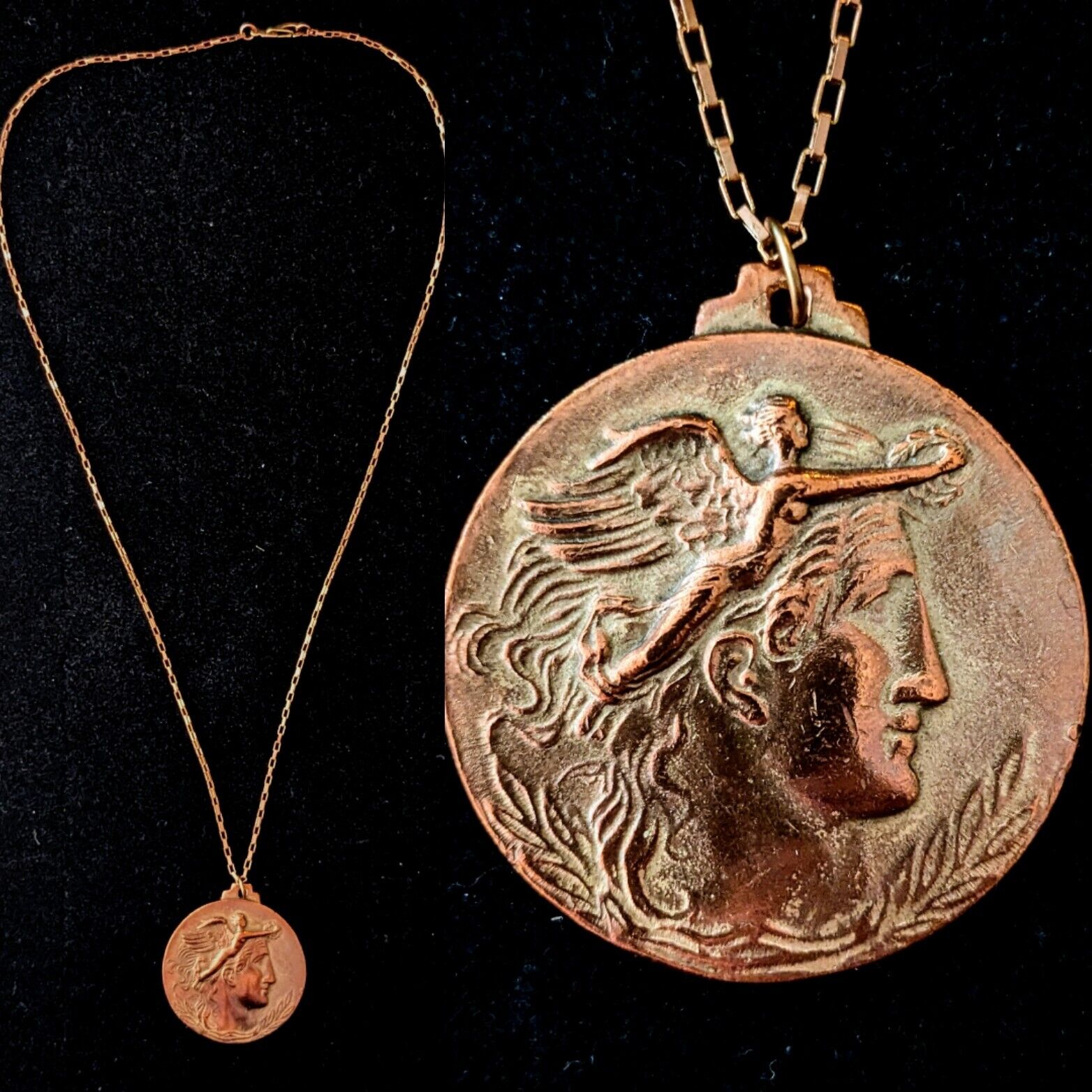 Vintage Early 1900s French Bronze Medal Necklace