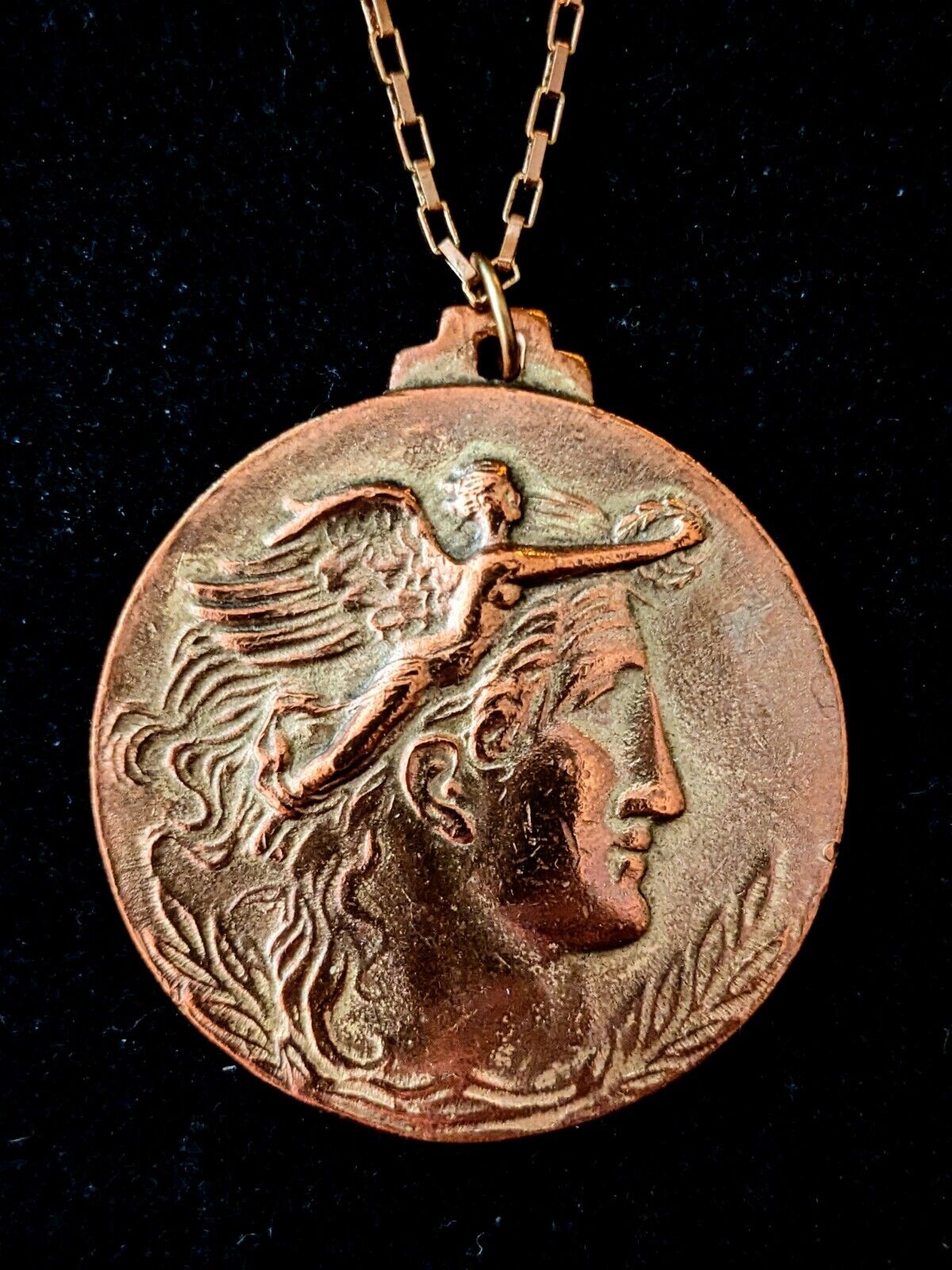 Vintage Early 1900s French  Bronze Medal Necklace 