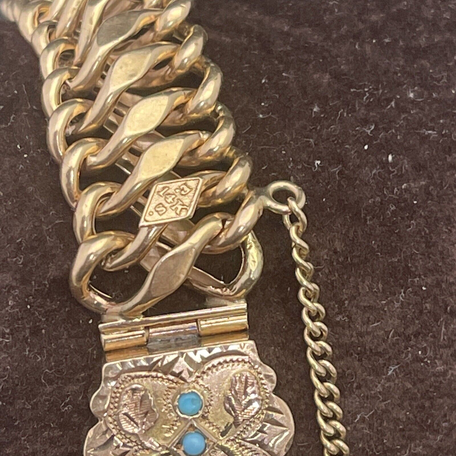Late 1800s/Early 1900s Victorian 14k Gold Chain Bracelet w/Turquoise￼ Gem Accent