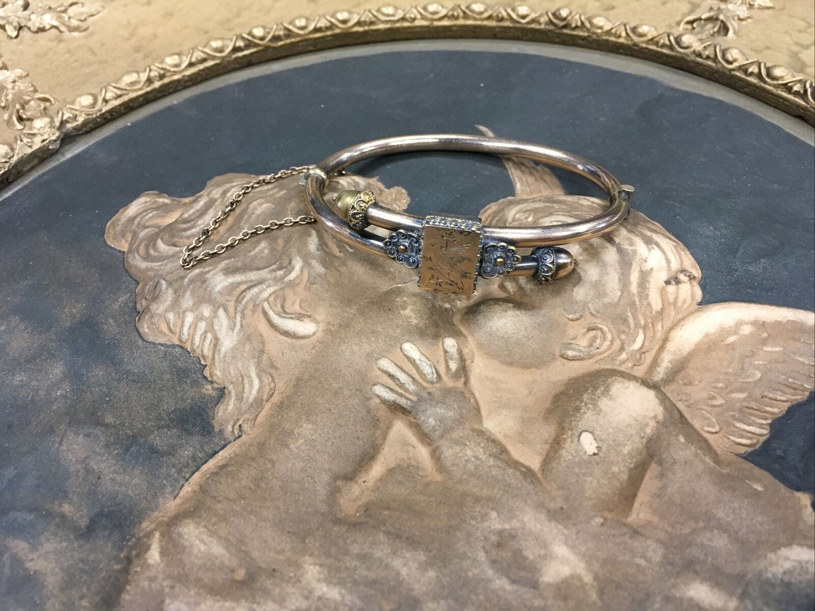 ANTIQUE GOLD FILLED BRACELET BIRD CENTER ACCENT CHAIN 1800s STUNNING