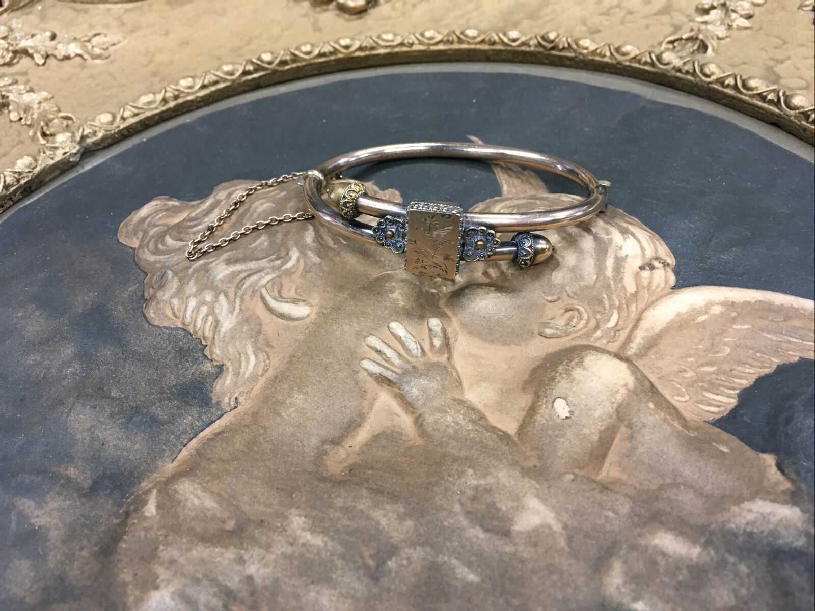 ANTIQUE GOLD FILLED BRACELET BIRD CENTER ACCENT CHAIN 1800s STUNNING