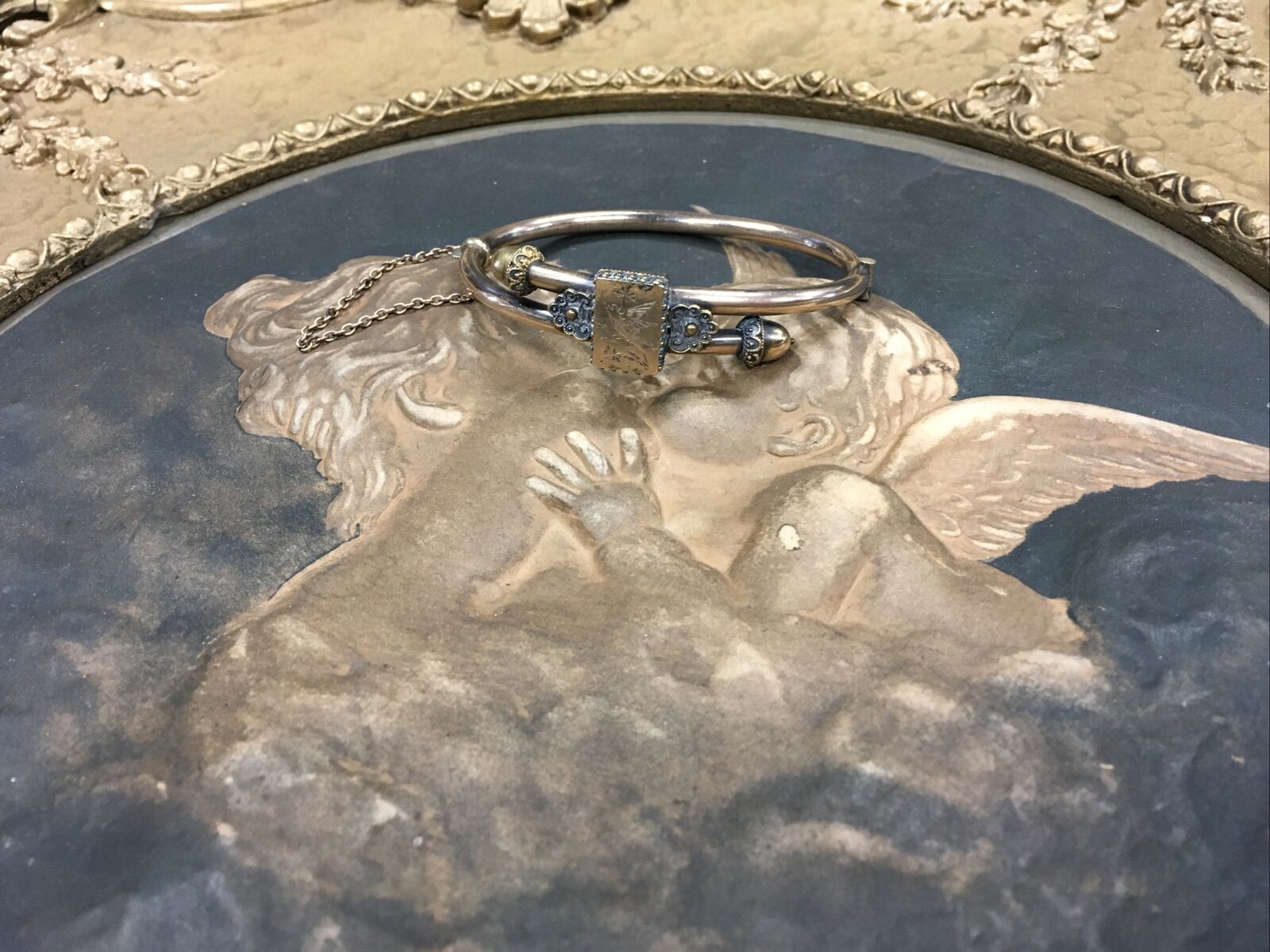 ANTIQUE GOLD FILLED BRACELET BIRD CENTER ACCENT CHAIN 1800s STUNNING