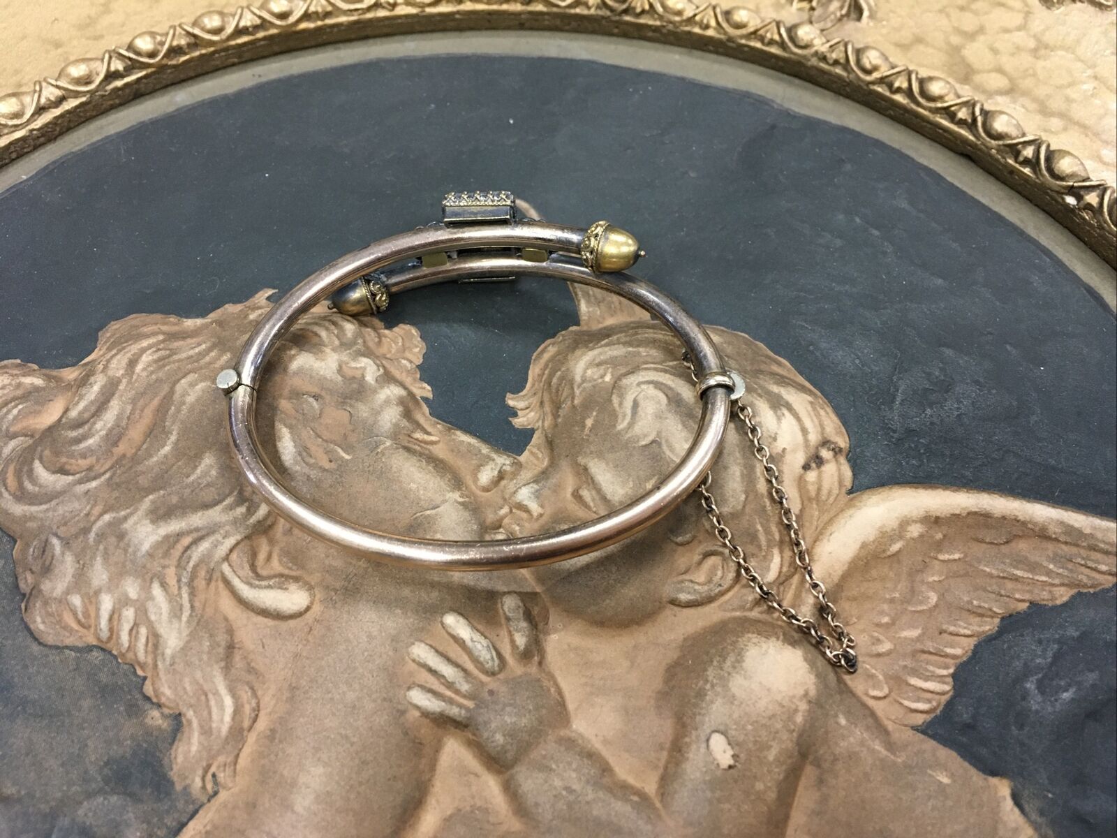 ANTIQUE GOLD FILLED BRACELET BIRD CENTER ACCENT CHAIN 1800s STUNNING