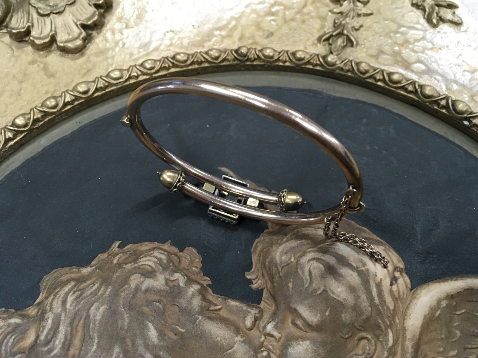 ANTIQUE GOLD FILLED BRACELET BIRD CENTER ACCENT CHAIN 1800s STUNNING