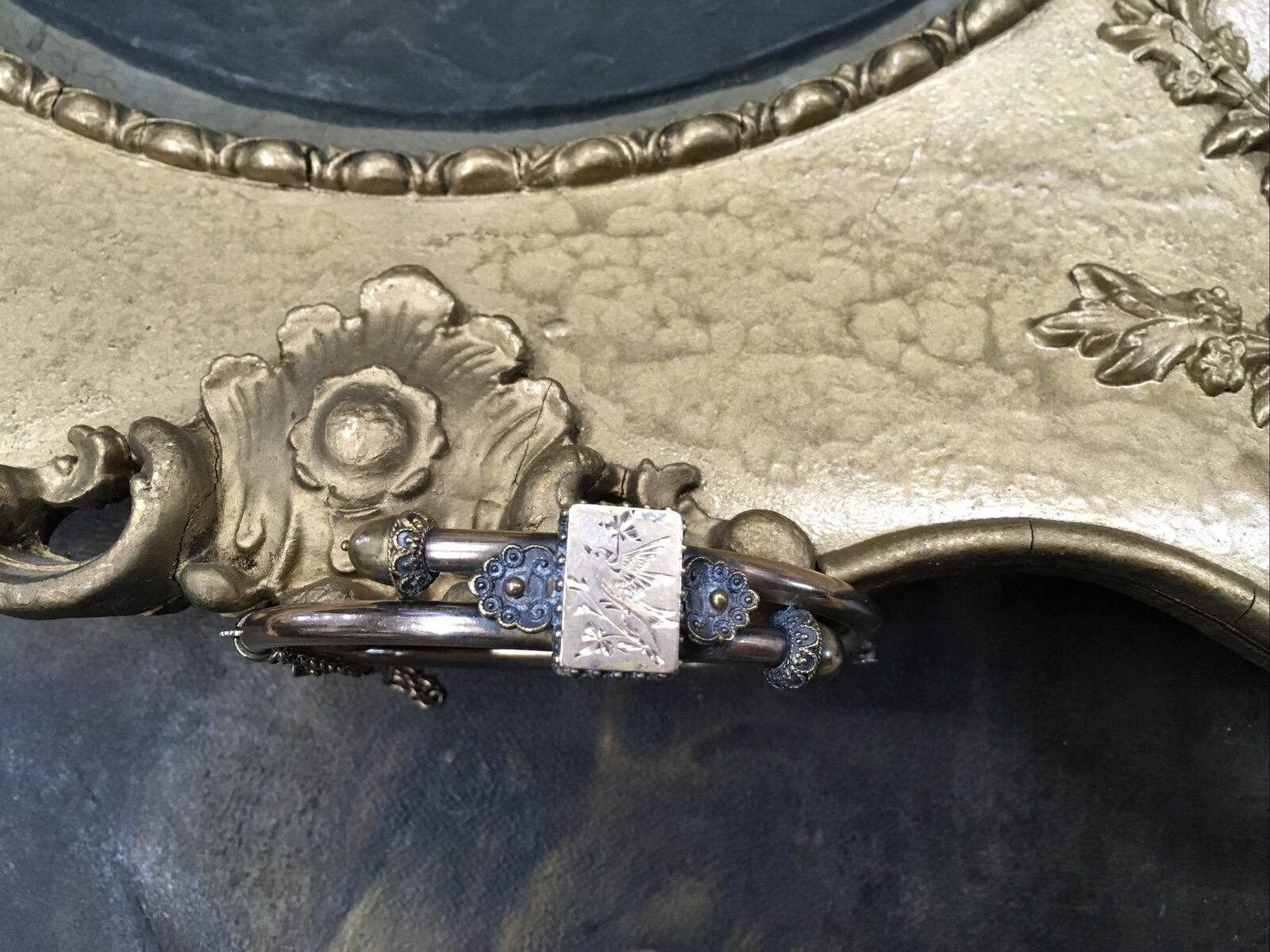 ANTIQUE GOLD FILLED BRACELET BIRD CENTER ACCENT CHAIN 1800s STUNNING