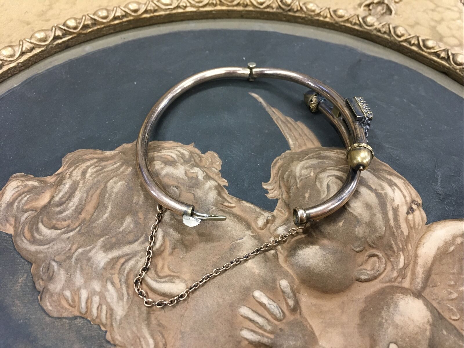 ANTIQUE GOLD FILLED BRACELET BIRD CENTER ACCENT CHAIN 1800s STUNNING