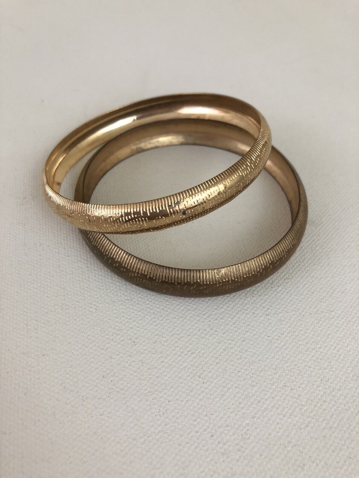 Victorian Gold Plated Engraved Bangle Bracelets 1900's Set of Two