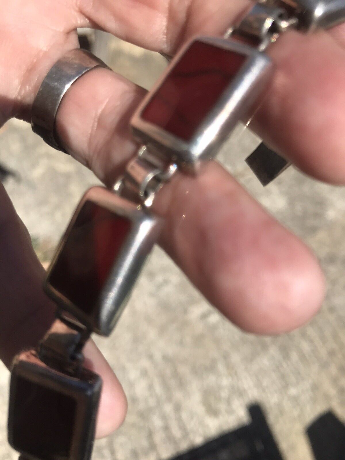 Vintage Mid 1900’s Mexico 925 Sterling Silver Marbled Jasper Bracelet 