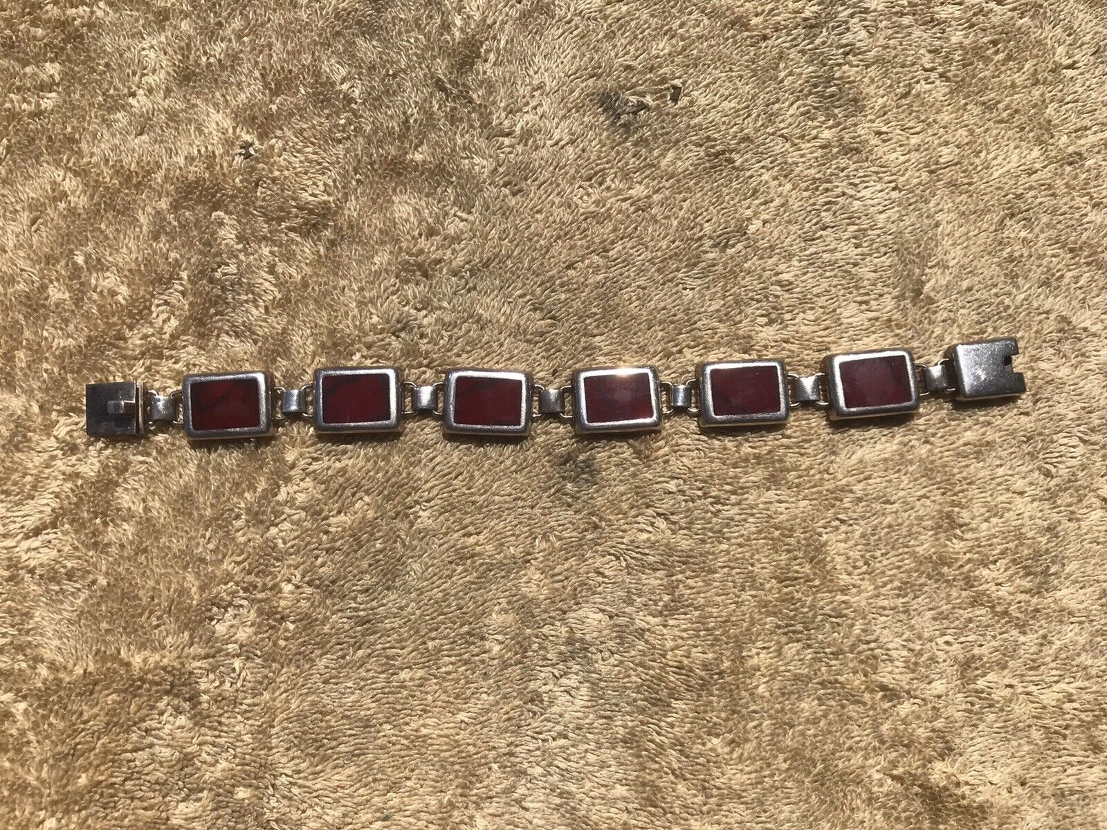 Vintage Mid 1900’s Mexico 925 Sterling Silver Marbled Jasper Bracelet 