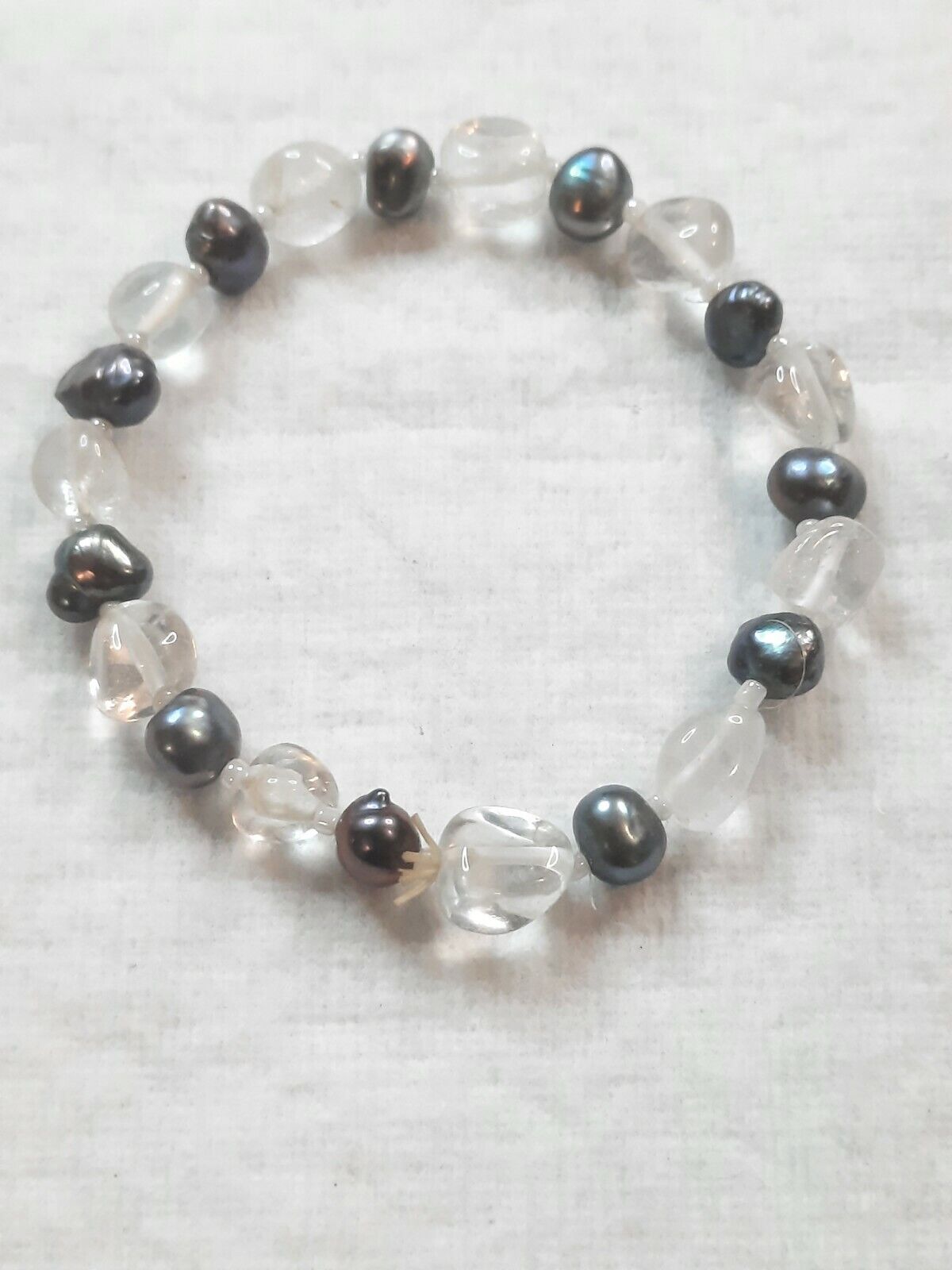 Vintage Late 1900's Gray Pearls & Rock Crystal Bracelet Measures 2 inches across