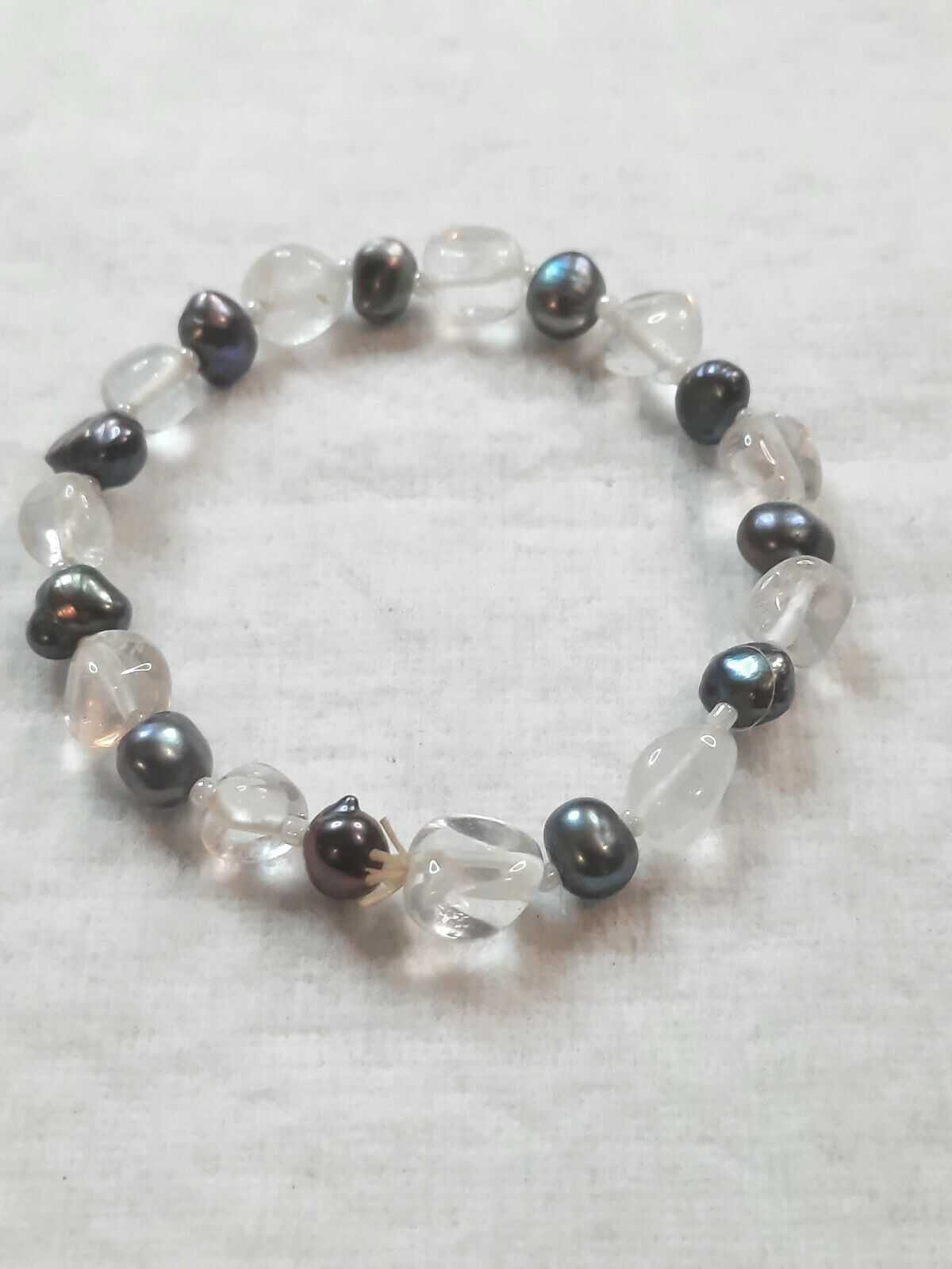 Vintage Late 1900's Gray Pearls & Rock Crystal Bracelet Measures 2 inches across