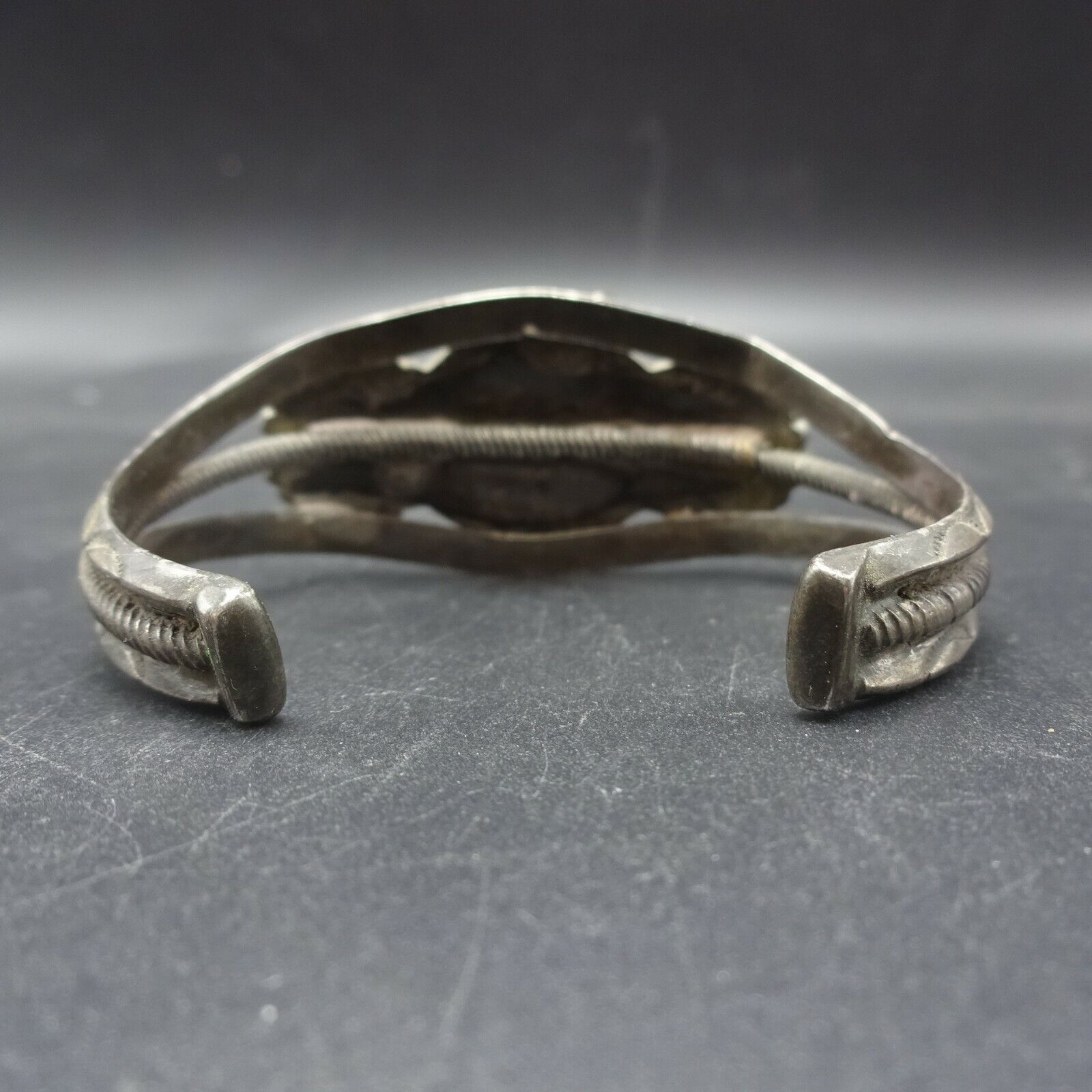 ANTIQUE 1900s 1910s Sterling Silver TURQUOISE Cuff BRACELET Twisted Wire