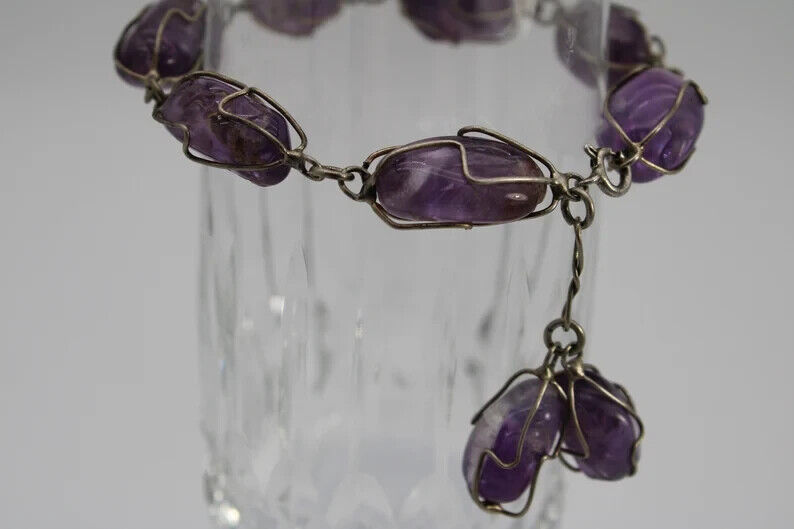 Vintage Caged Amethyst and Sterling Silver (925) Bracelet -Early 1900's style