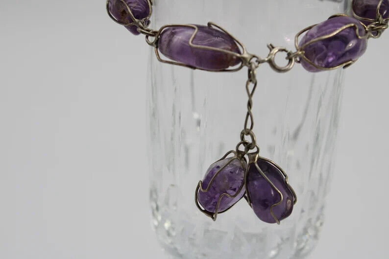 Vintage Caged Amethyst and Sterling Silver (925) Bracelet -Early 1900's style