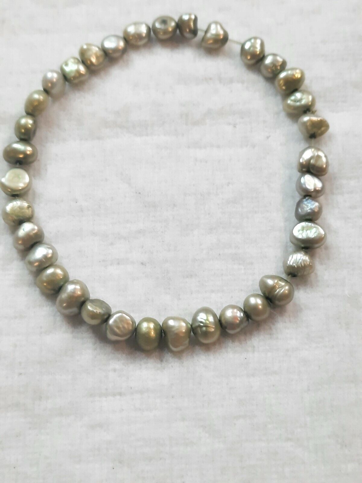 Vintage Grey / Green Pearlesque Beads Stretch Bracelet Circa Late 1900's