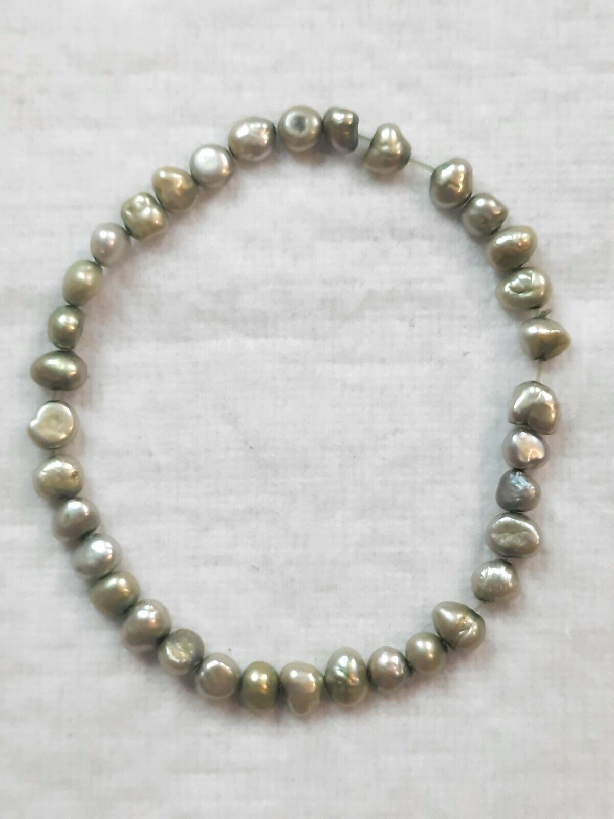 Vintage Grey / Green Pearlesque Beads Stretch Bracelet Circa Late 1900's 