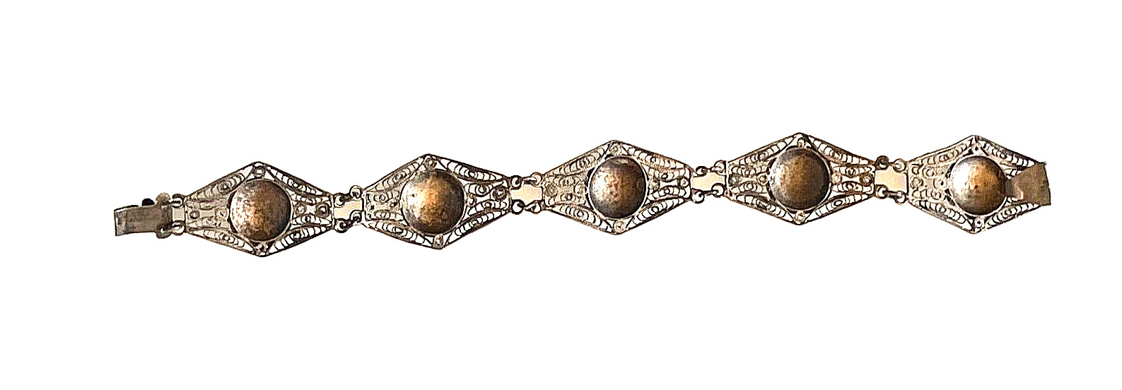 Vintage 1900's Filigree Mexico Sterling Silver 925 Bracelet Jewelry, 7.5" X 1"