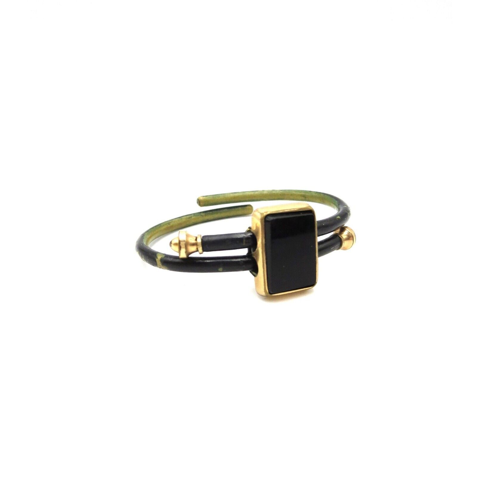 Victorian 1800s Gold Filled Black Glass Mourning Bracelet Adjustable Bypass