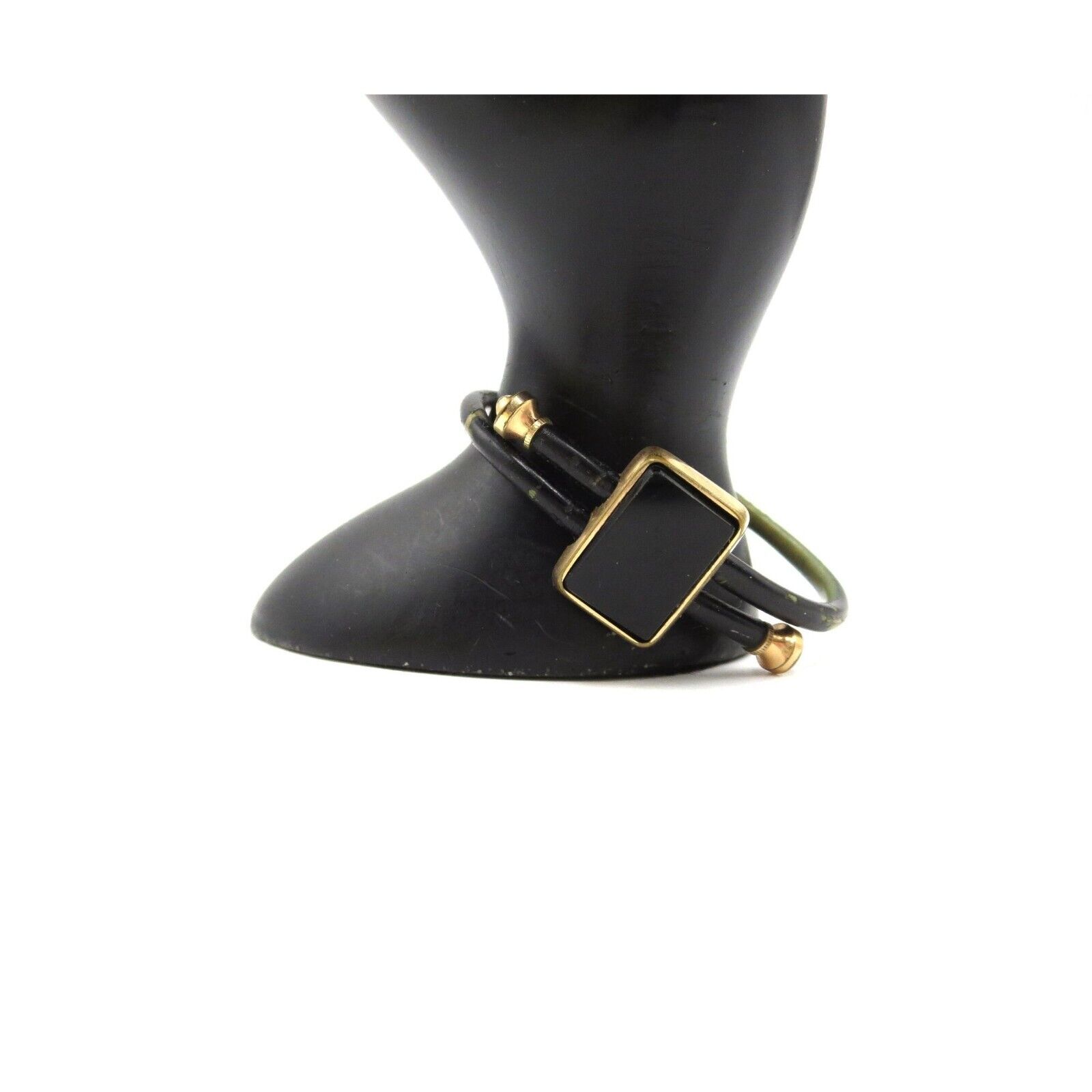 Victorian 1800s Gold Filled Black Glass Mourning Bracelet Adjustable Bypass